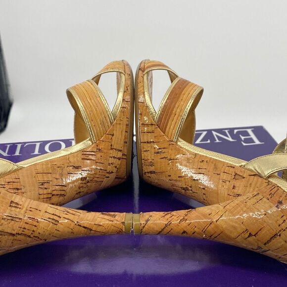 Enzo Angiolini Bamboo Easenya Open Toe Heels Leather Gold Natural 6.5 - Picture 11 of 15
